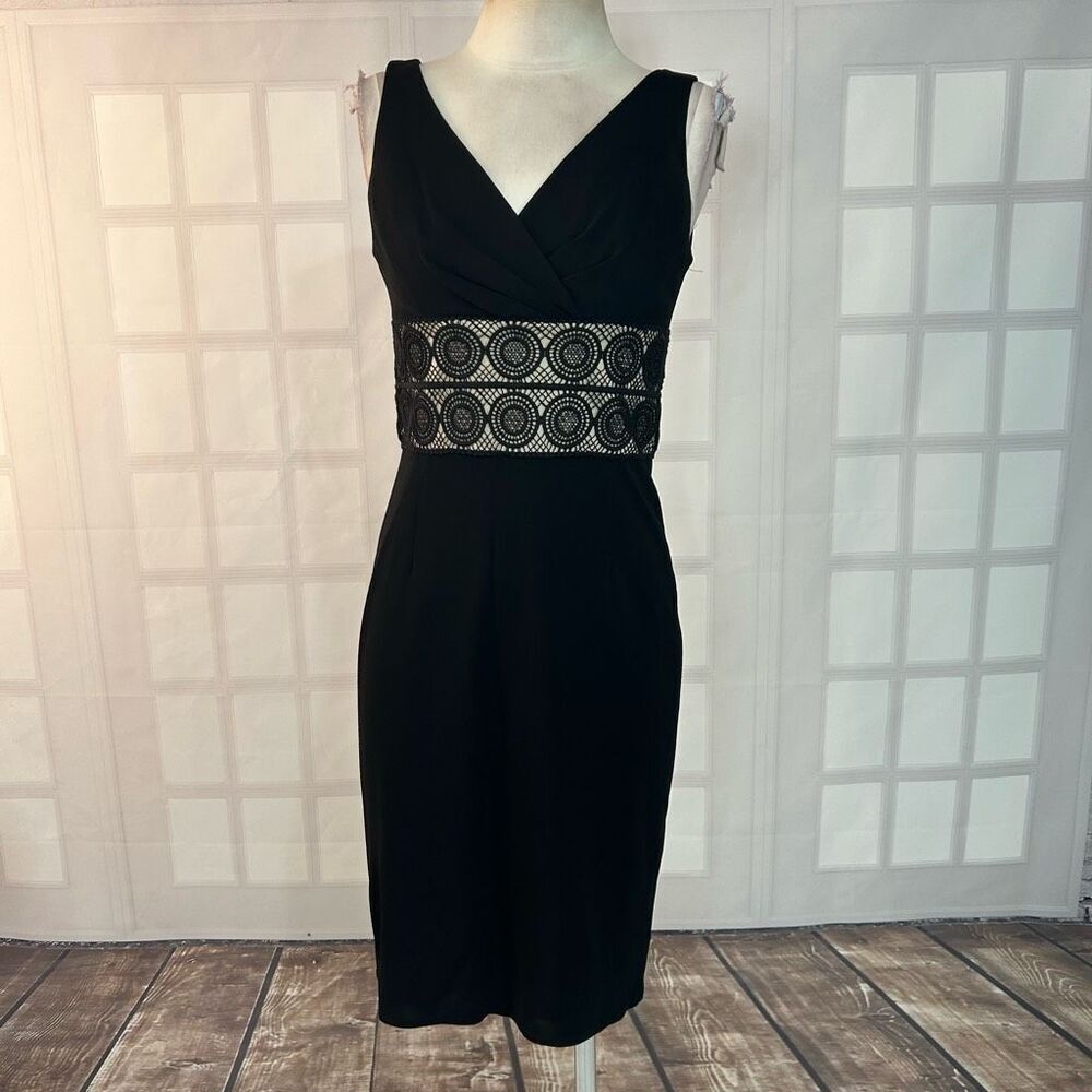 Kay unger sleeveless lace detail waist cocktail sheath dress size 6